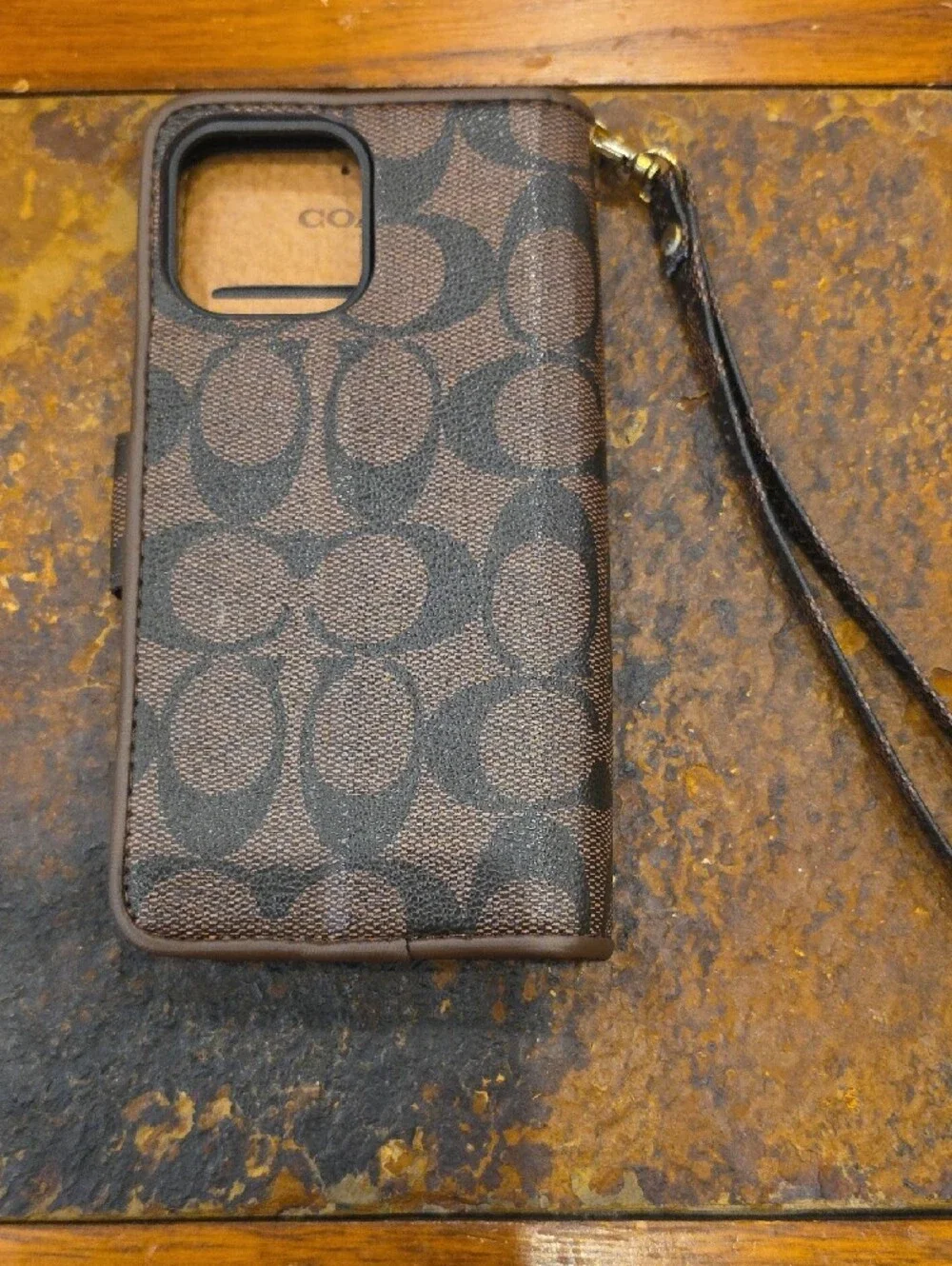 Coach Brown Signature Canvas Wristlet Phone Case Fits phones 3 1/4 by 6 1/2 inch